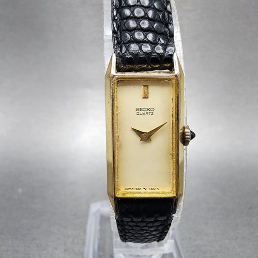 Seiko Tank Watch Women 13mm Cream Dial Gold Tone Rectangle 13205939 New Battery0