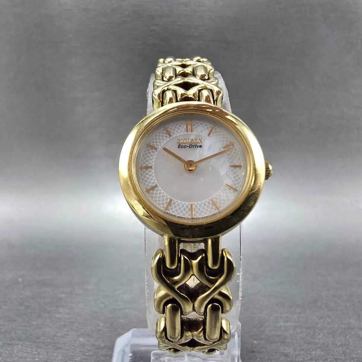Citizen Eco-Drive Watch Women 21mm MOP Dial Gold Tone Round B023-K004829 Runs5