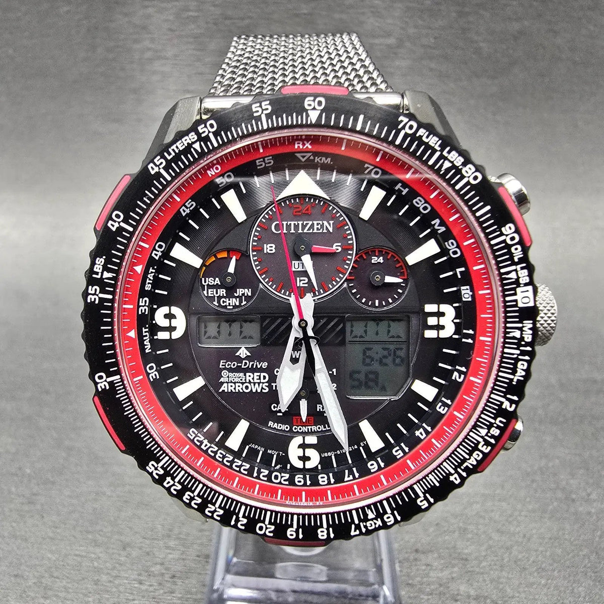 Citizen Skyhawk Red Arrows Watch Men 45mm Black Dial Steel Red Eco-Drive Works1