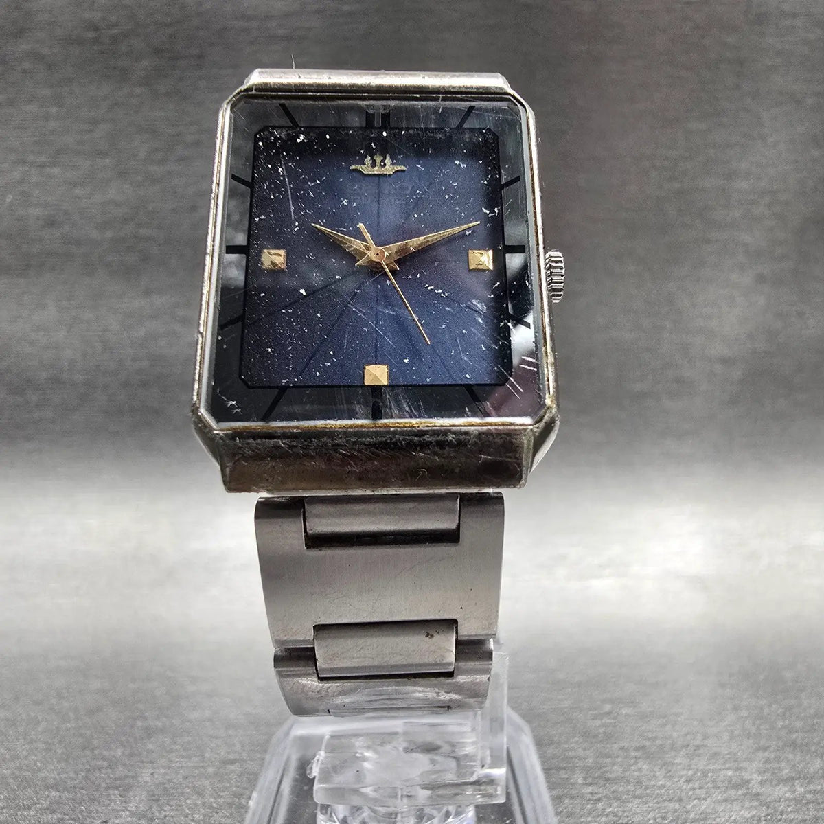 Seiko Watch Men 24mm Blue Dial Two Tone Rectangle 8Y21-5090 New Battery VTG5