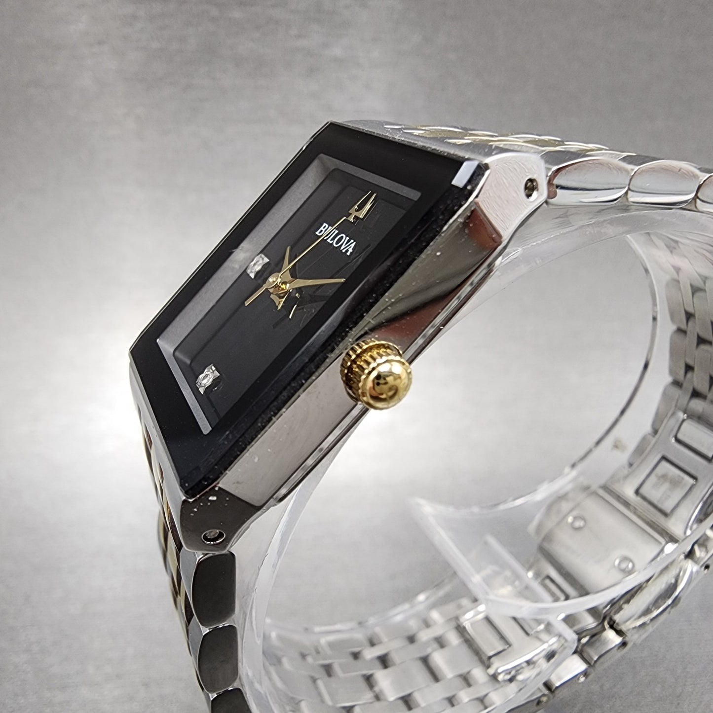 Bulova Quadra Tank Watch Women 21mm Black Dial Two Tone Rectangle 98P185 Works2