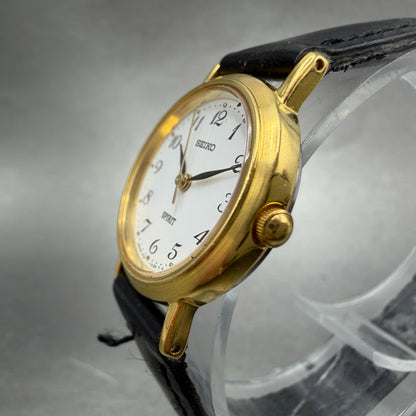 Seiko Spirit Watch Women 24mm White Dial Gold Tone Round 1F21-0H70 New Battery 42