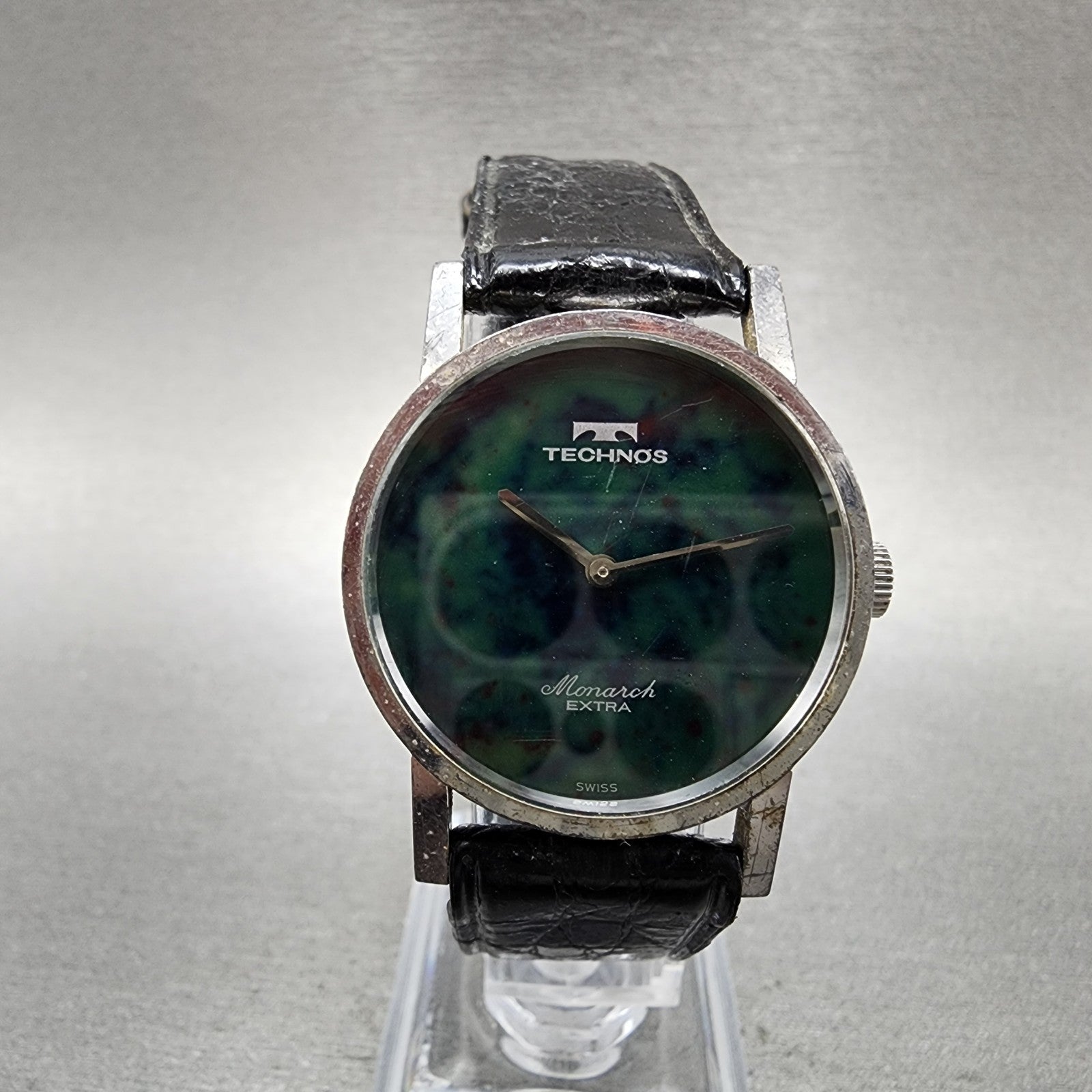 Technos Monarch Watch Women 30mm Green Stone Dial Gold Filled Round Manual Runs0