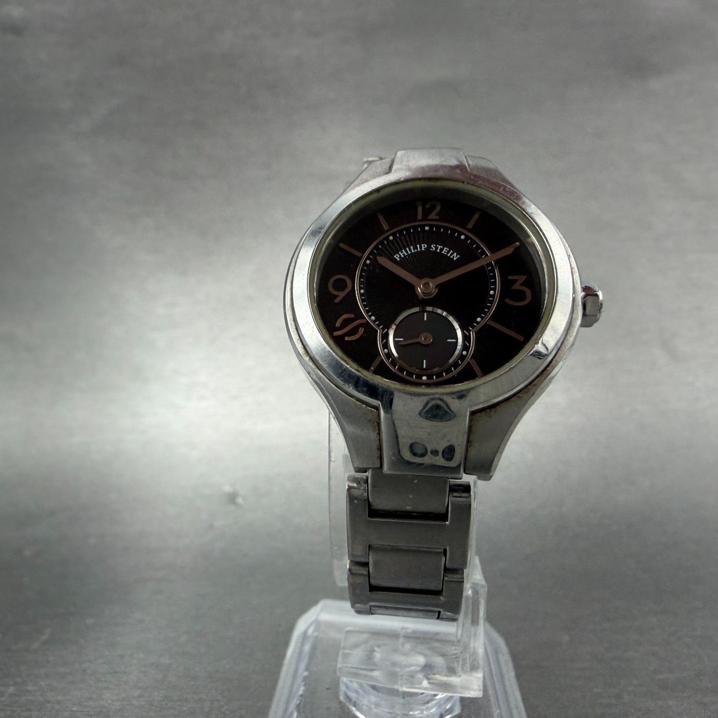 Philip Stein Watch Women 28mm Black Dial Silver Tone Small Seconds New Battery6