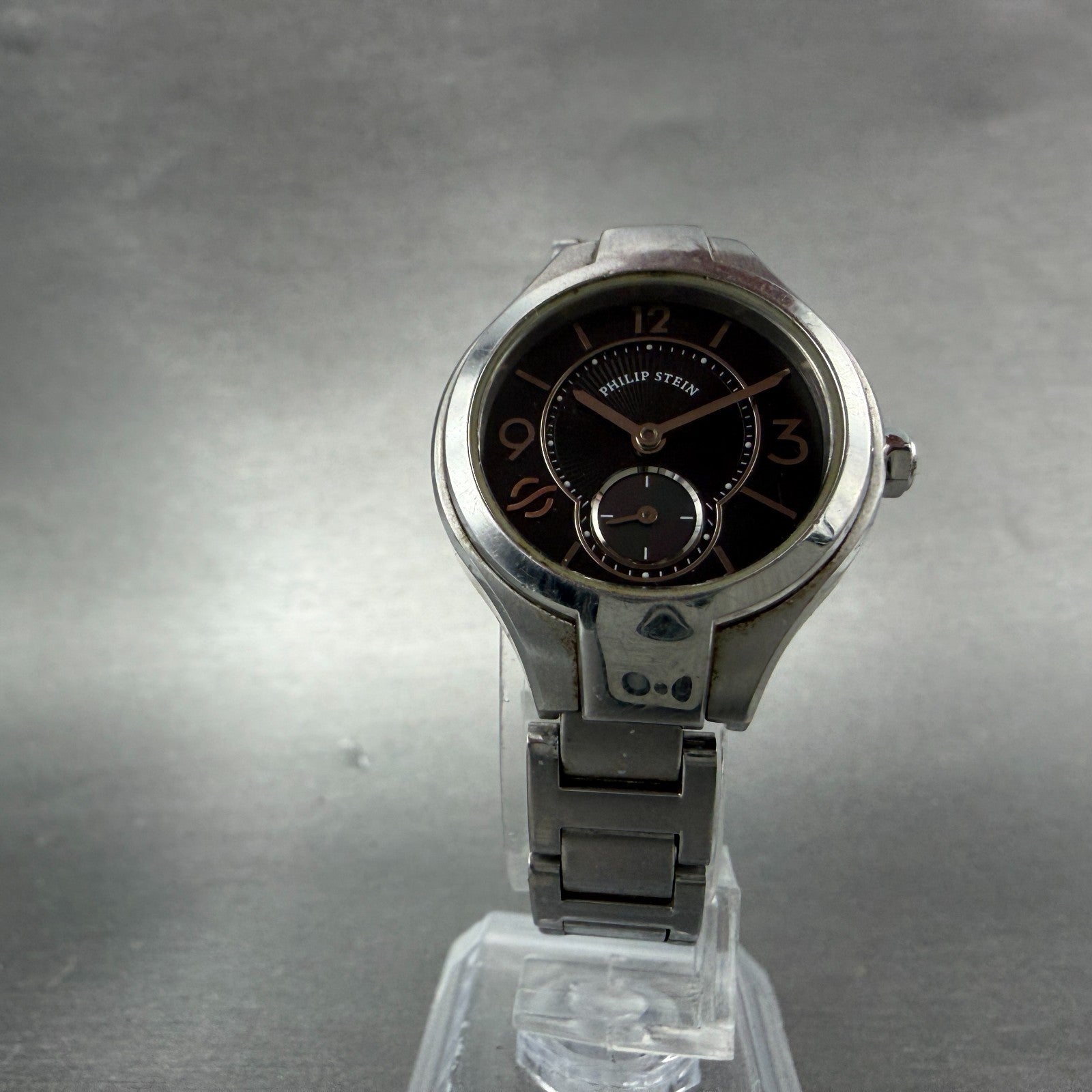 Philip Stein Watch Women 28mm Black Dial Silver Tone Small Seconds New Battery6