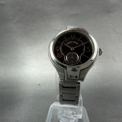 Philip Stein Watch Women 28mm Black Dial Silver Tone Small Seconds New Battery6