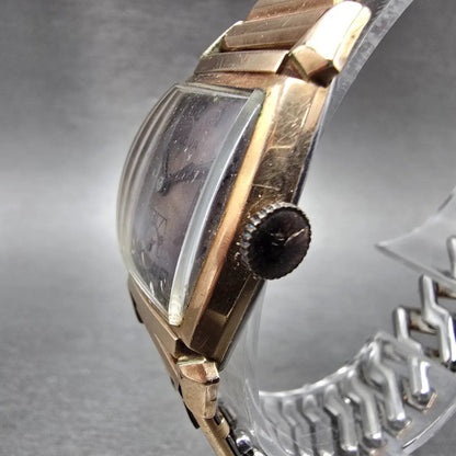 Bulova Watch Men 25mm Brown Dial Rose Gold Tone Rectangle Manual Wind PARTS3