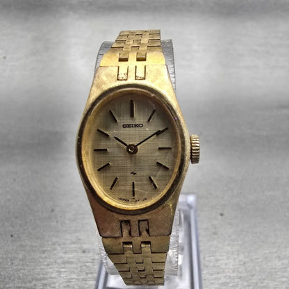 Seiko Watch Women 17mm Gold Dial Gold Tone Oval 11-7849 Vintage Mechanical Works0