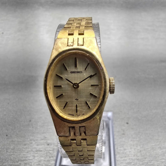 Seiko Watch Women 17mm Gold Dial Gold Tone Oval 11-7849 Vintage Mechanical Works0