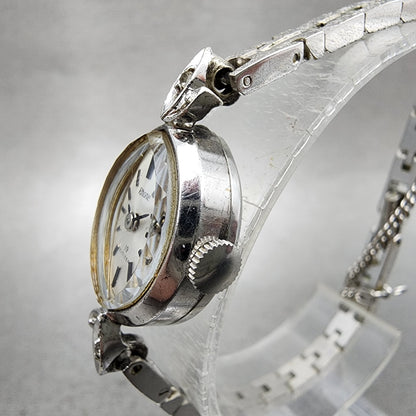 Citizen Rhone Watch Women 14mm Silver Dial White Gold Plated Oval Manual Runs2