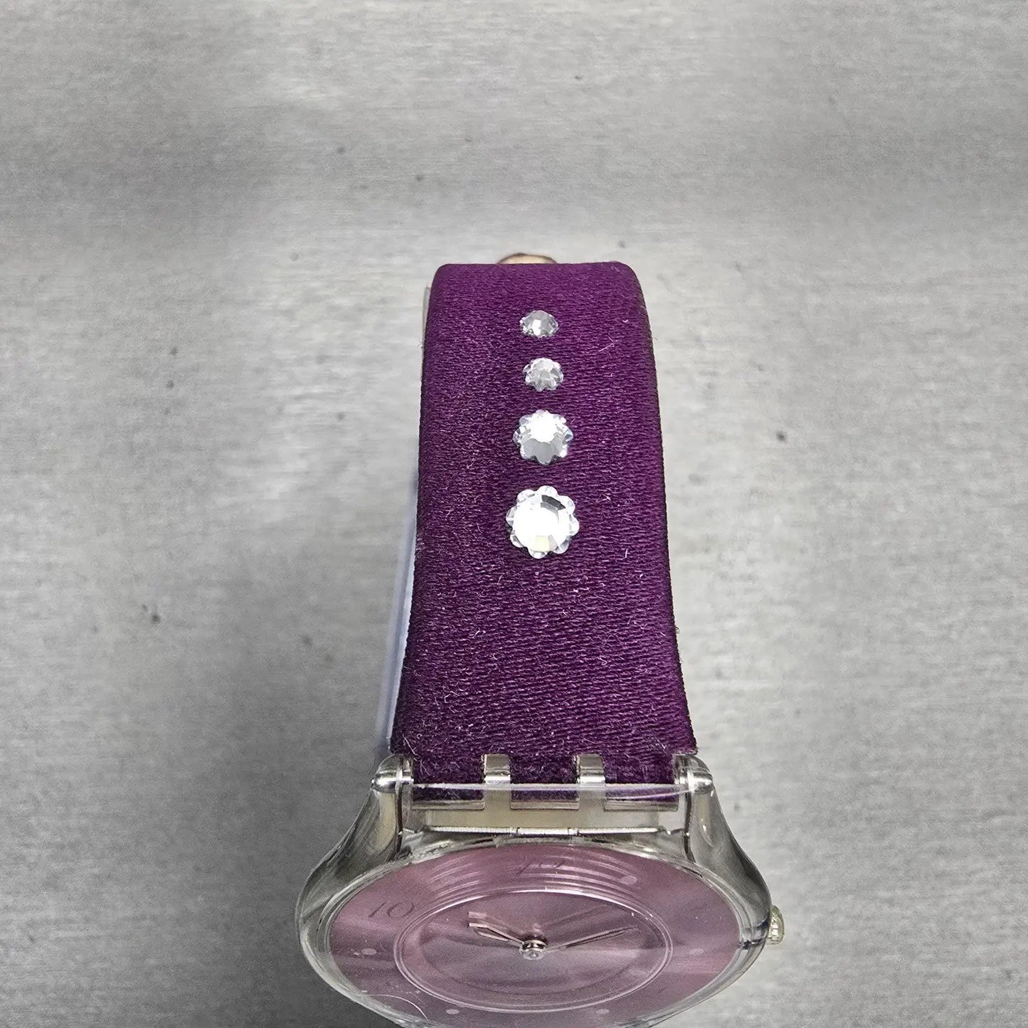 Swatch Skin FLOWER TRACK Watch Women Purple Dial Clear Case SFK278 New Battery4