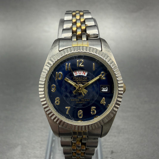 Waltham Prestige Watch Women 24mm Blue Dial Two Tone Daydate PC23 New Battery0