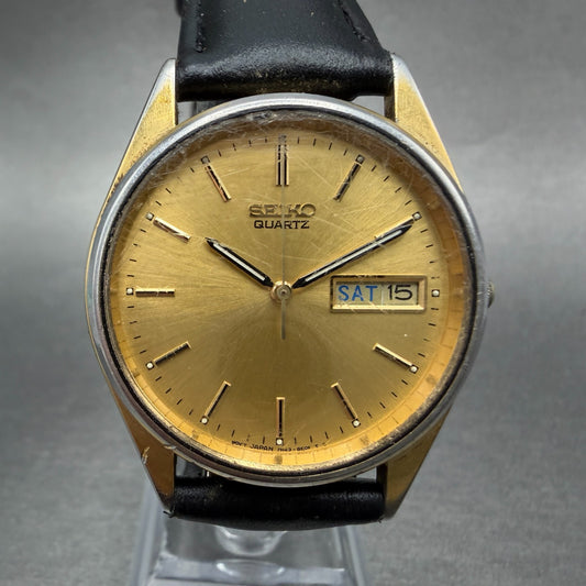 Seiko Watch Men 35mm Champagne Dial Gold Tone Daydate Round 7N43-7A59 NewBattery0