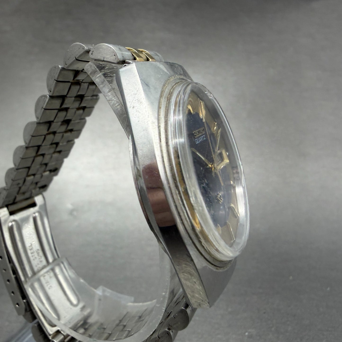 Seiko SQ Watch Men 35mm Blue Dial Two Tone Daydate Round 7123-8450 New Battery3