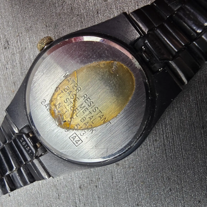 Seiko SQ Watch Women 24mm Black Dial Black & Gold Tone Daydate 2A23-0159 New Bat10