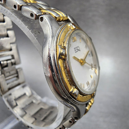 ESQ Watch Women 27mm Silver Dial Two Tone Date Round New Battery Vintage