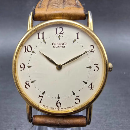 Seiko Watch Men 32mm Cream Dial Gold Tone Round 5Y30-7009 PARTS Vintage LPD0