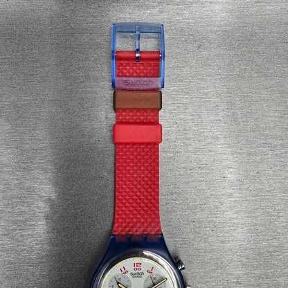 Swatch Chrono JFK Watch Men 37mm White Dial Blue Case SCN103 New Battery NOS4