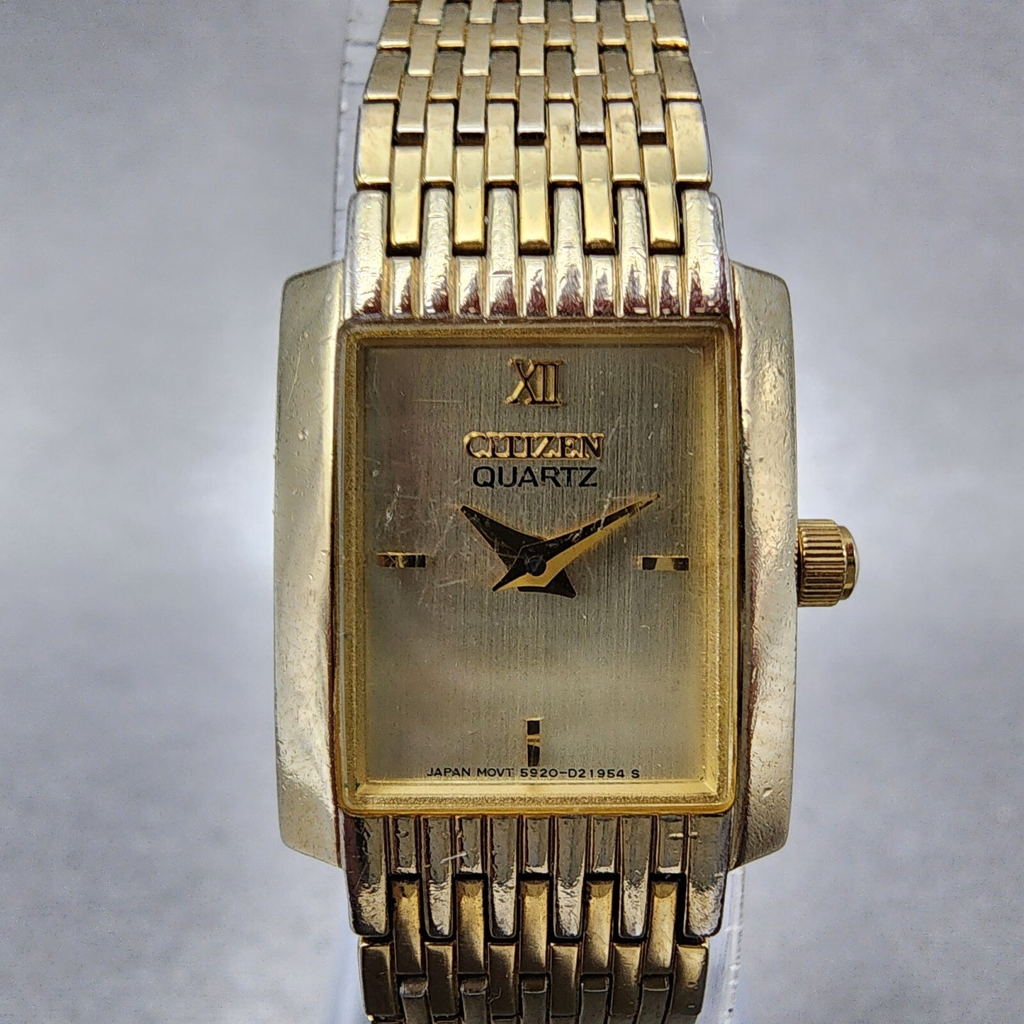 Citizen Tank Watch Women 17mm Champagne Dial Gold Tone Rectangle New Battery1