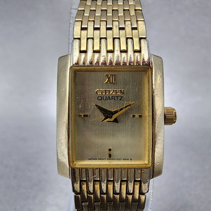 Citizen Tank Watch Women 17mm Champagne Dial Gold Tone Rectangle New Battery1