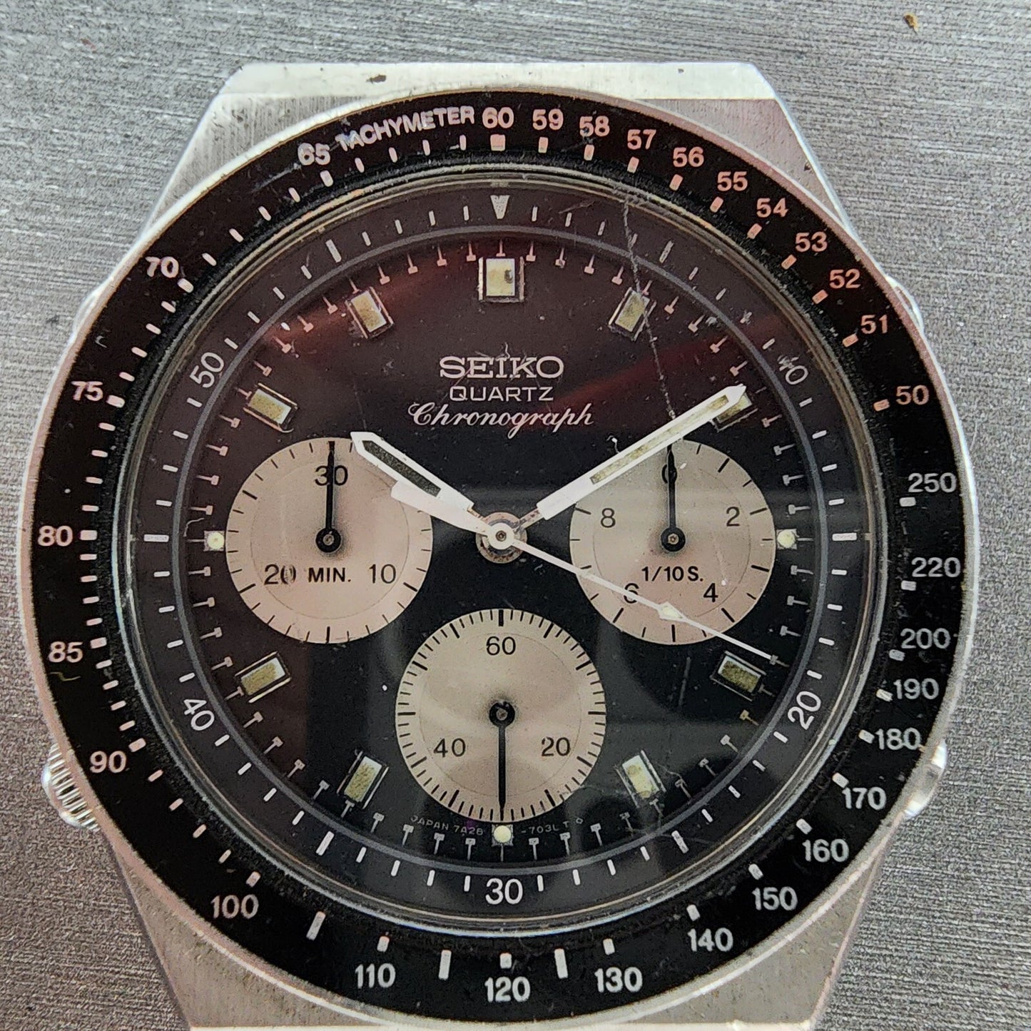 Seiko Chronograph Watch Men 41mm Black Dial Silver Tone READ!! New Bat 7A2870391