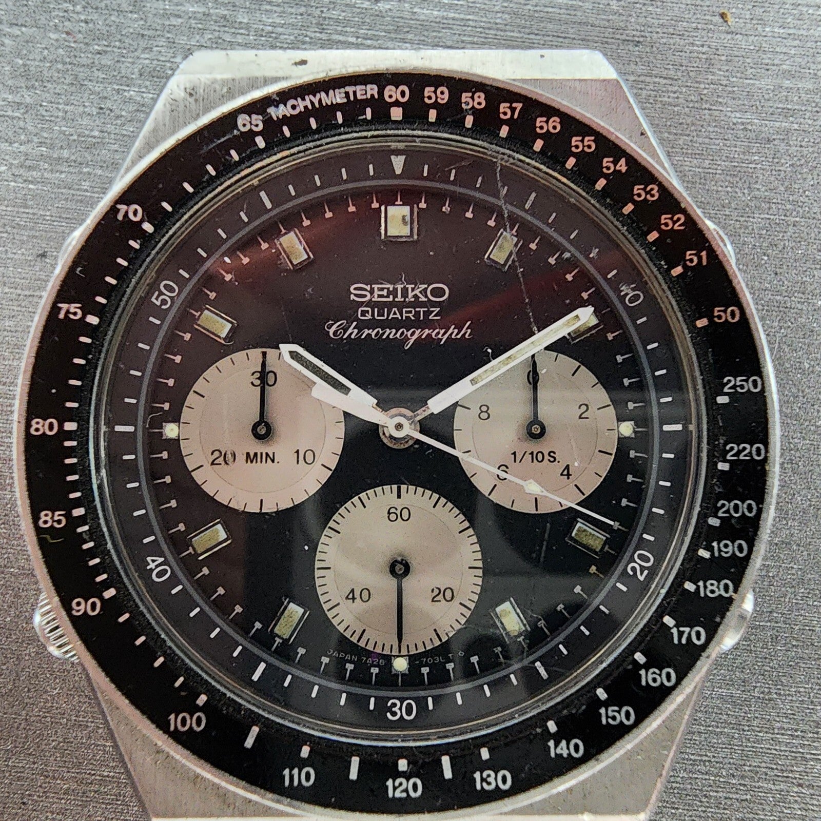 Seiko Chronograph Watch Men 41mm Black Dial Silver Tone READ!! New Bat 7A2870391