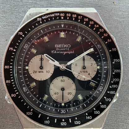 Seiko Chronograph Watch Men 41mm Black Dial Silver Tone READ!! New Bat 7A2870391