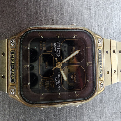 Citizen Robot Face Watch Men 32mm Brown Dial Gold Tone Rectangle 8943 PARTS