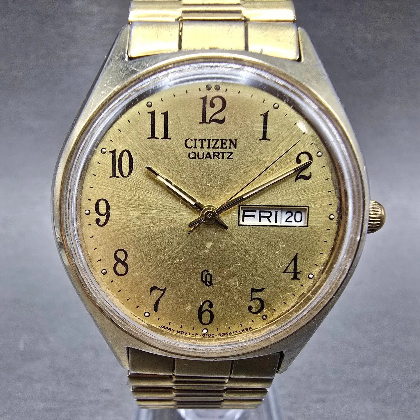 Citizen CQ Watch Men 35mm Champagne Dial Gold Tone Daydate 6100-S24876 New Batt0