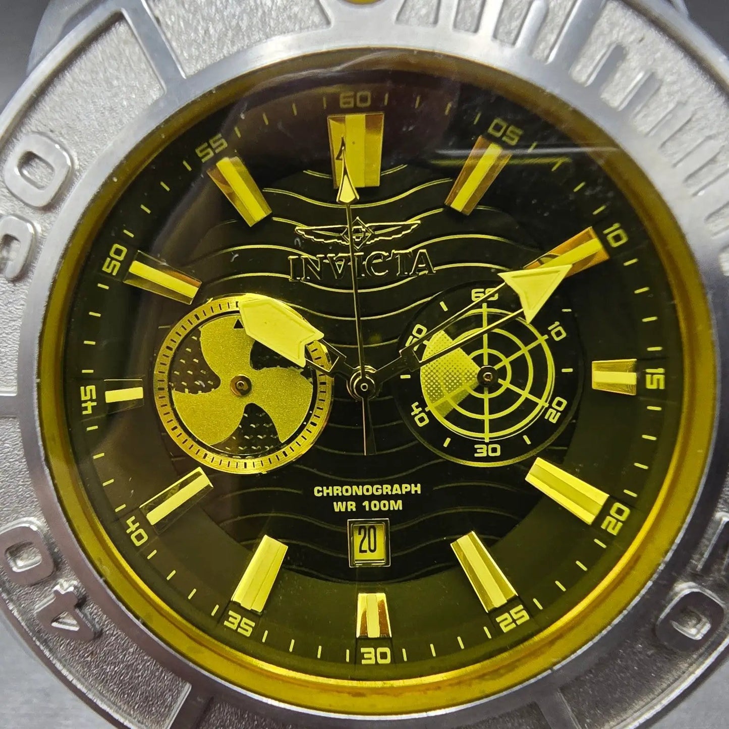Invicta Coalition Forces Radar Chronograph Watch Men 59mm Yellow Dial Steel Runs1