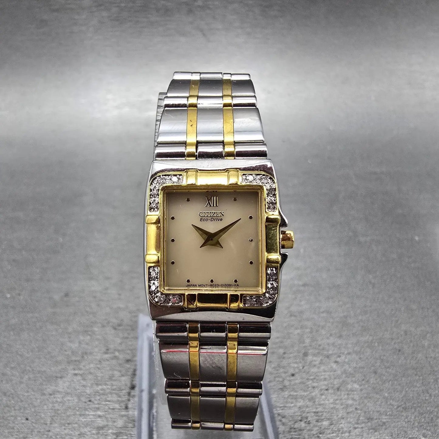 Citizen Eco-Drive Tank Watch Women 20mm Champagne Dial TwoTone B023-S001536 Runs0