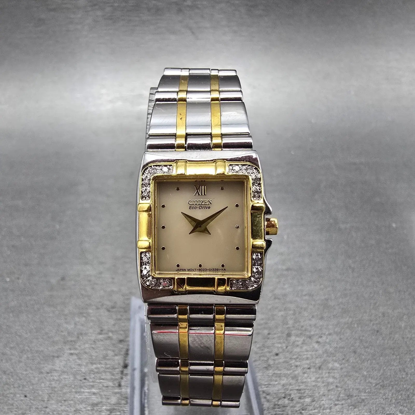 Citizen Eco-Drive Tank Watch Women 20mm Champagne Dial TwoTone B023-S001536 Runs0