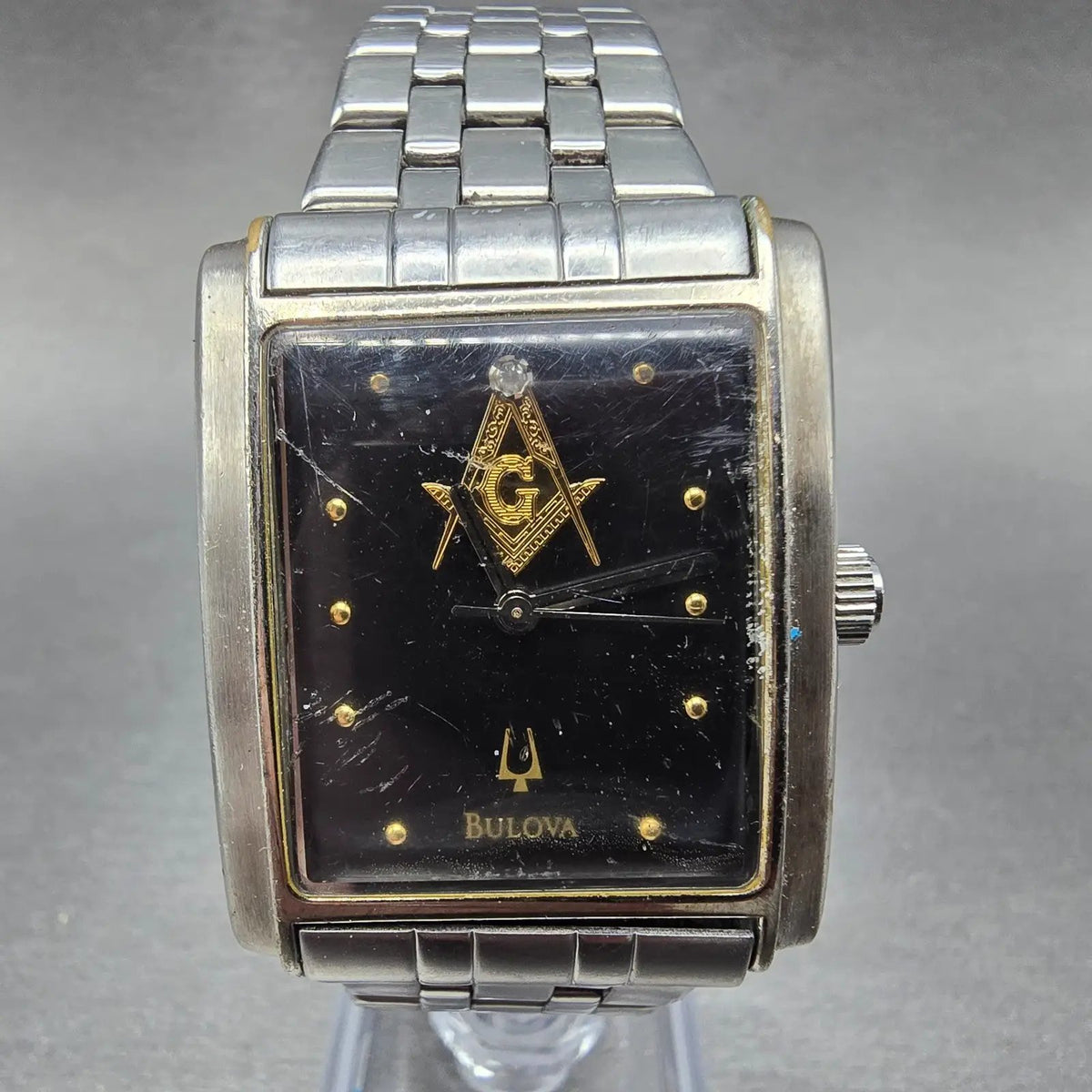Bulova Freemason Tank Watch Men 30mm Black Dial Steel Rectangle PARTS0