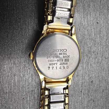 Seiko Watch Women 19mm Gold Dial Gold Tone Round 1N01-0E19 New Battery Vintage10