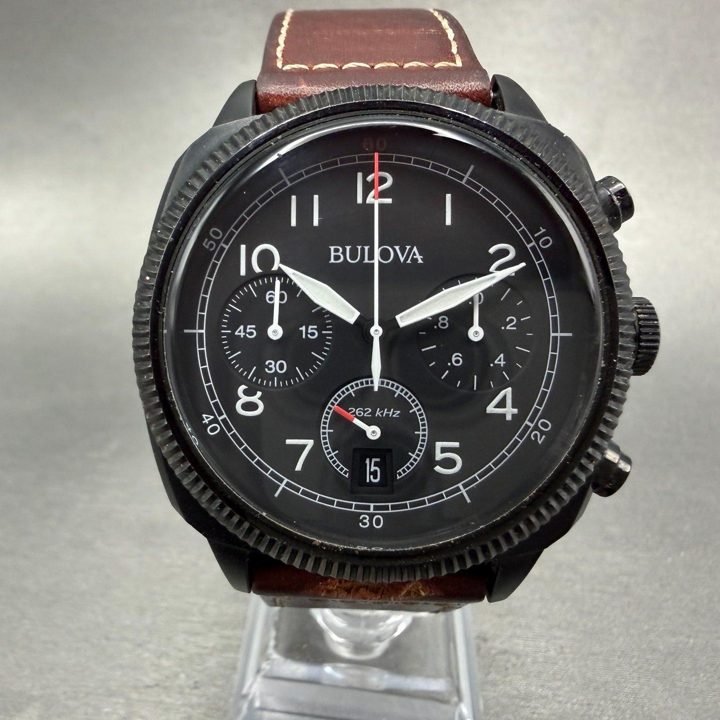 Bulova Military Chronograph Watch Men 42mm Black Dial Black Tone Date 98B245 UHF0