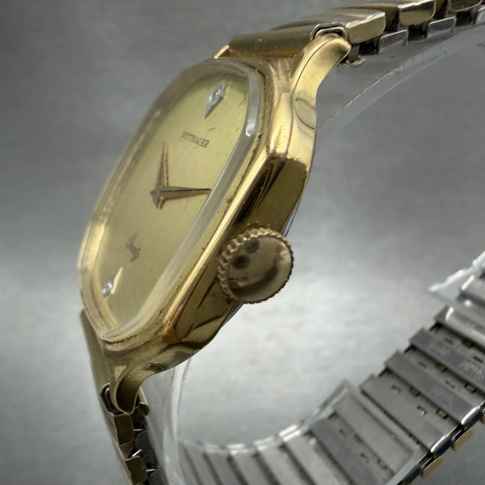 Wittnauer Watch Men 31mm Gold Dial Gold Tone Octagon New Battery Vintage2