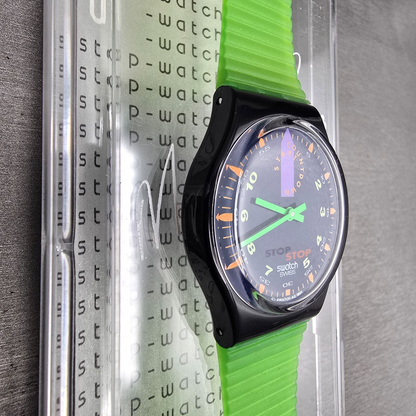 Swatch Stop-Watch Jess'Rush Watch Men 34mm Black Dial SSB100 New Battery NOS3