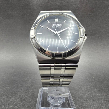 Citizen Eco-Drive Watch Men 36mm Black Dial Silver Date Round E110-H26604 Runs6