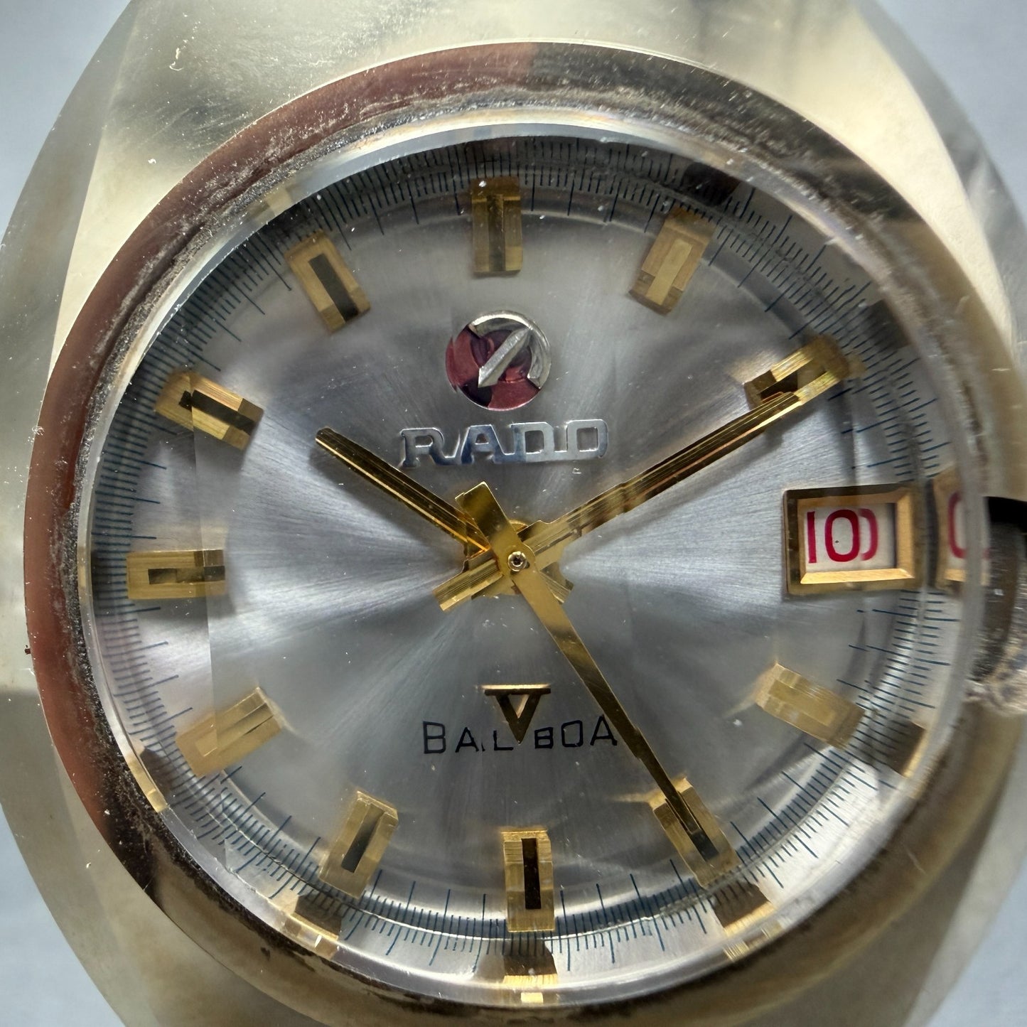 Rado Balboa V Watch Men 35mm Silver Dial Gold Tone Oval Date Automatic PARTS2