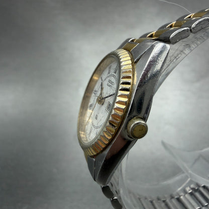 Seiko SQ Watch Women 24mm White Dial Two Tone Daydate Round 3E23-0A60 New Batt2