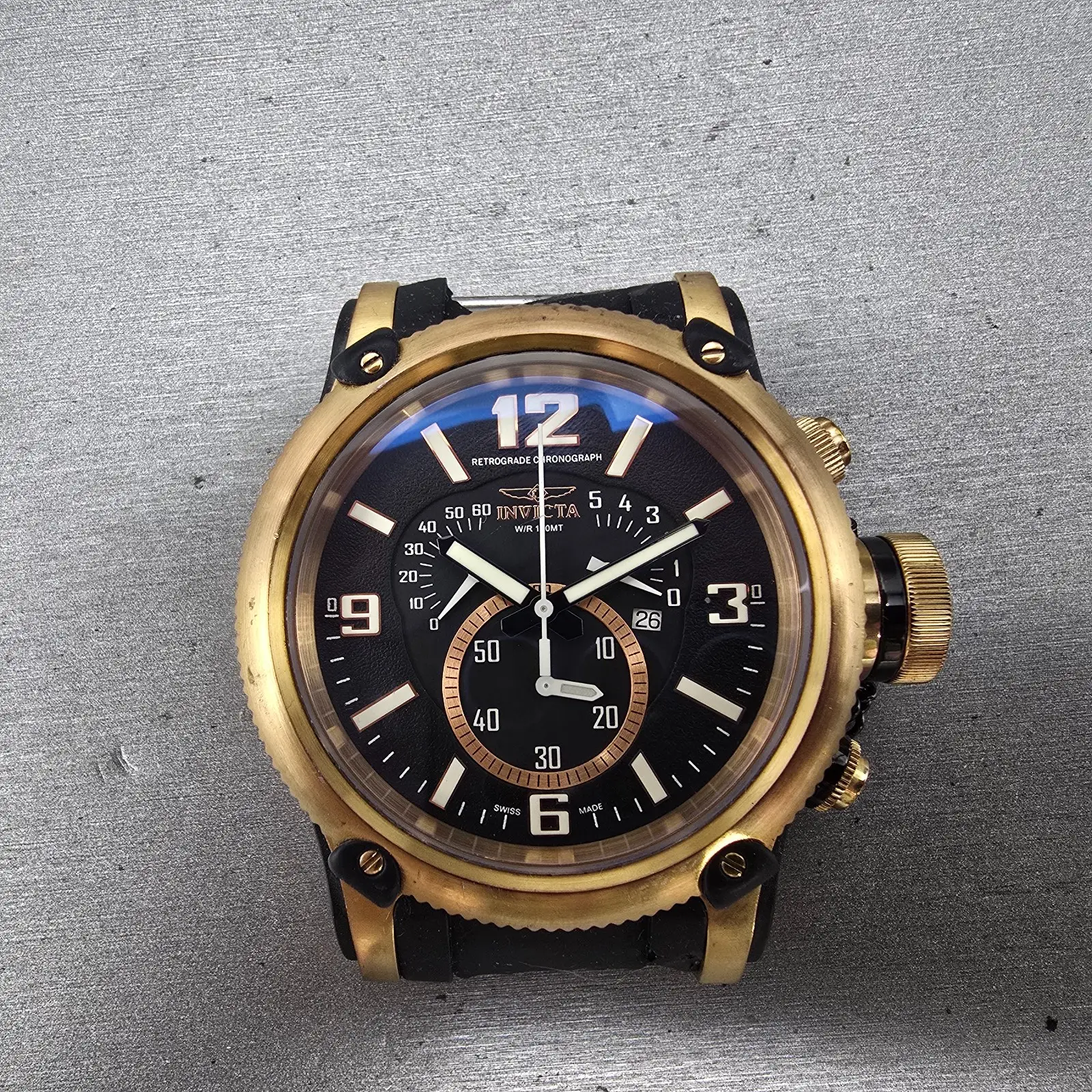 Invicta Russian Diver Chronograph Watch Men 52mm Black Dial Rose Gold New Batt0