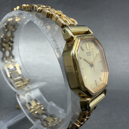 Seiko Watch Women 20mm Champagne Dial Gold Tone Octagon 2C21-5170 New Battery3