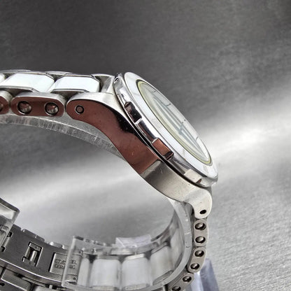 Bulova Diamond Watch Women 30mm White Dial Steel Ceramic Round 98P124 New Batt3