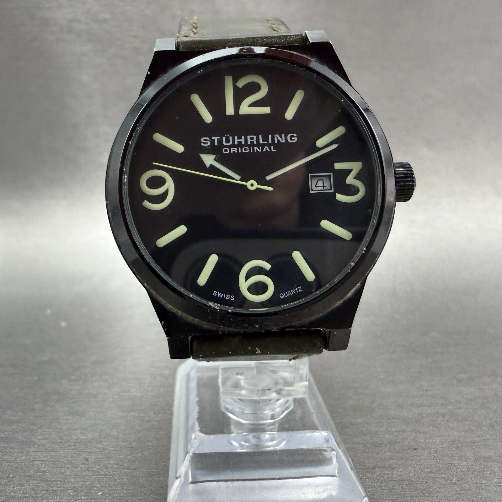 Stührling Osprey Watch Men 42mm Black Dial Black Tone Date Round New Battery5