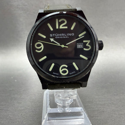 Stührling Osprey Watch Men 42mm Black Dial Black Tone Date Round New Battery5
