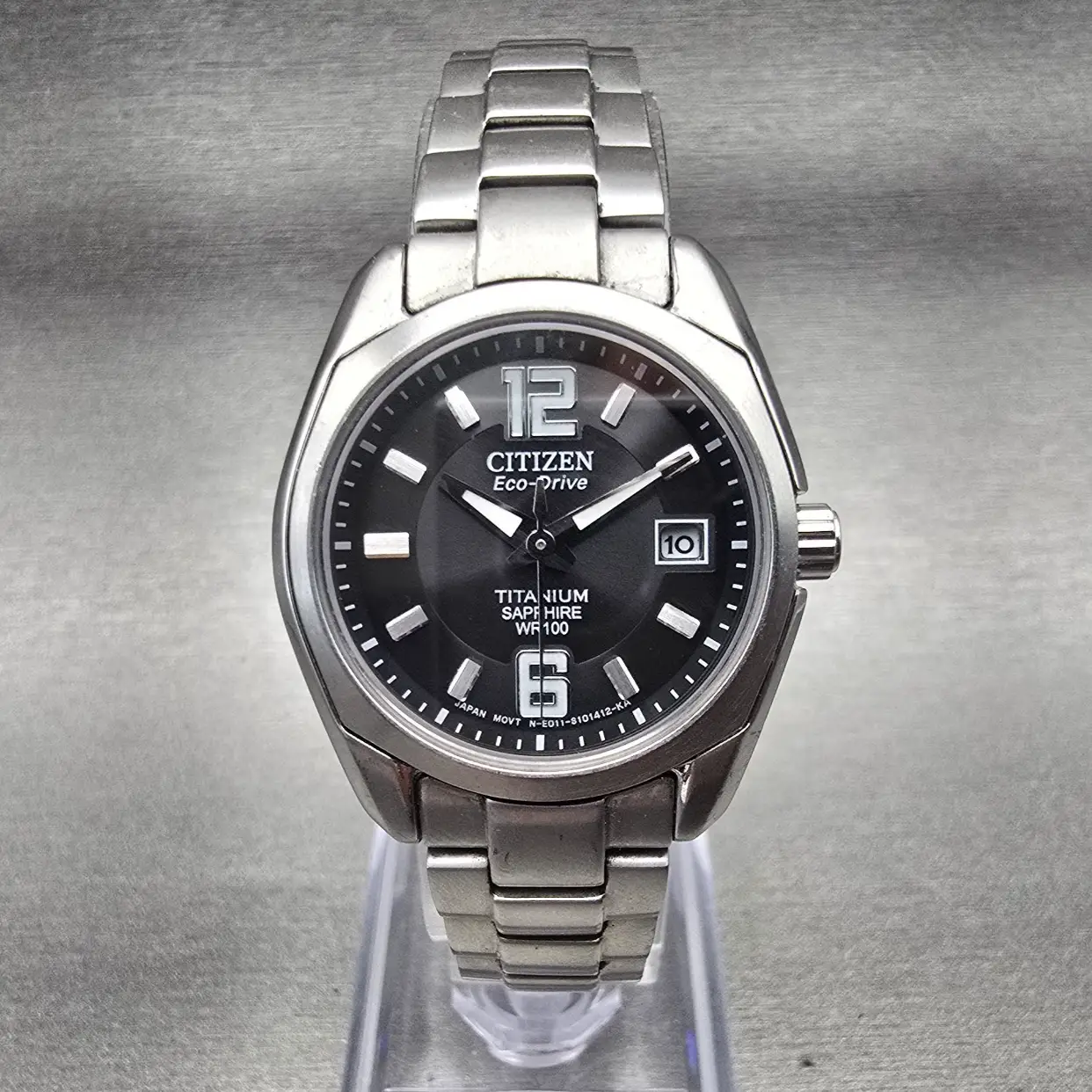 Citizen Eco-Drive Watch Women 27mm Black Dial Titanium Date E011-S068479 Works0