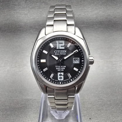 Citizen Eco-Drive Watch Women 27mm Black Dial Titanium Date E011-S068479 Works0