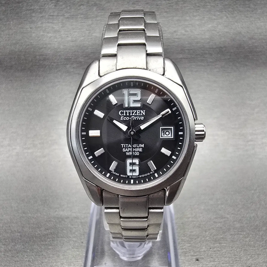 Citizen Eco-Drive Watch Women 27mm Black Dial Titanium Date E011-S068479 Works0