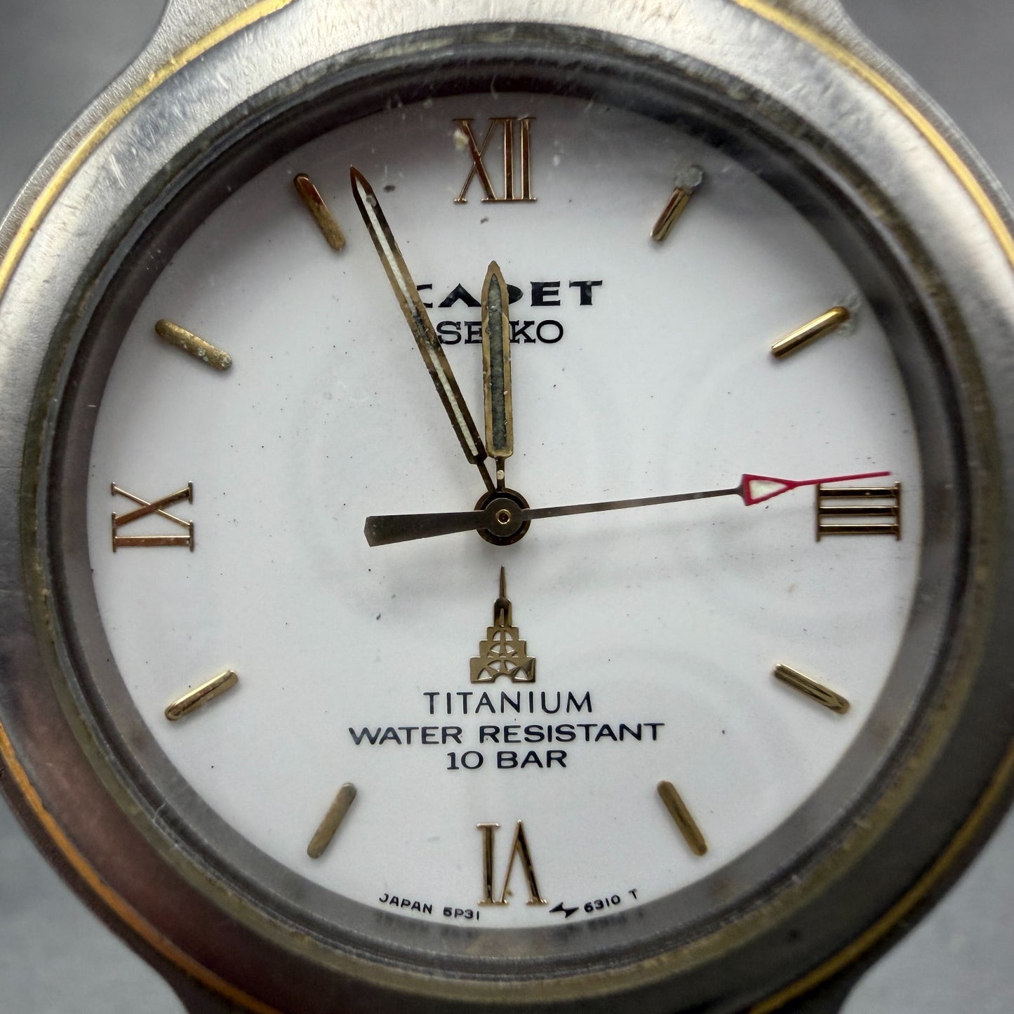 Seiko Cadet Watch Men 35mm White Dial Titanium Tone Round 5p31-6250 PARTS VTG2