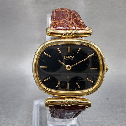 Seiko Watch Women 25mm Black Dial Gold Tone Oval 23205400 New Battery0